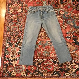 Levis 501 raw hem cropped jeans